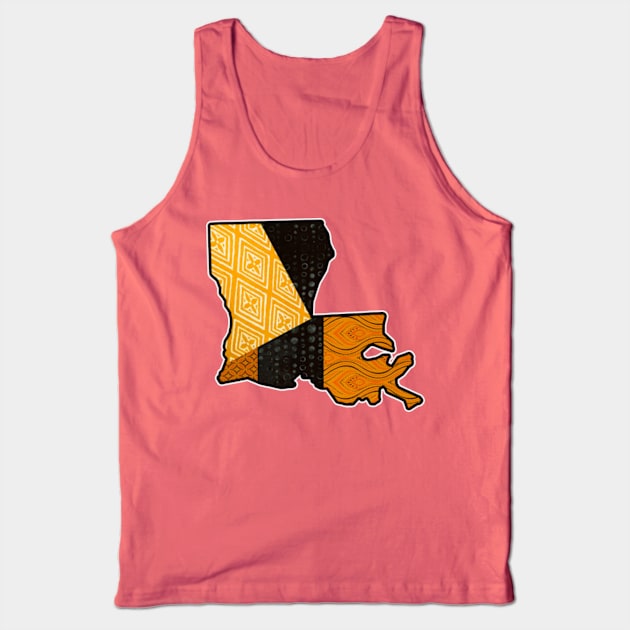 Black and Gold Vintage Louisiana State Map Tank Top by artbyomega